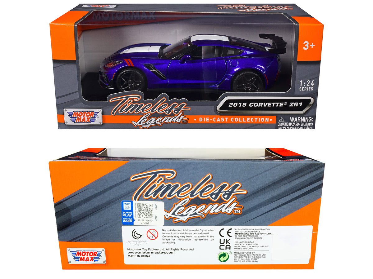 2019 Chevrolet Corvette ZR1 Blue Metallic and White "Timeless Legends" Series 1/24 Diecast Model Car