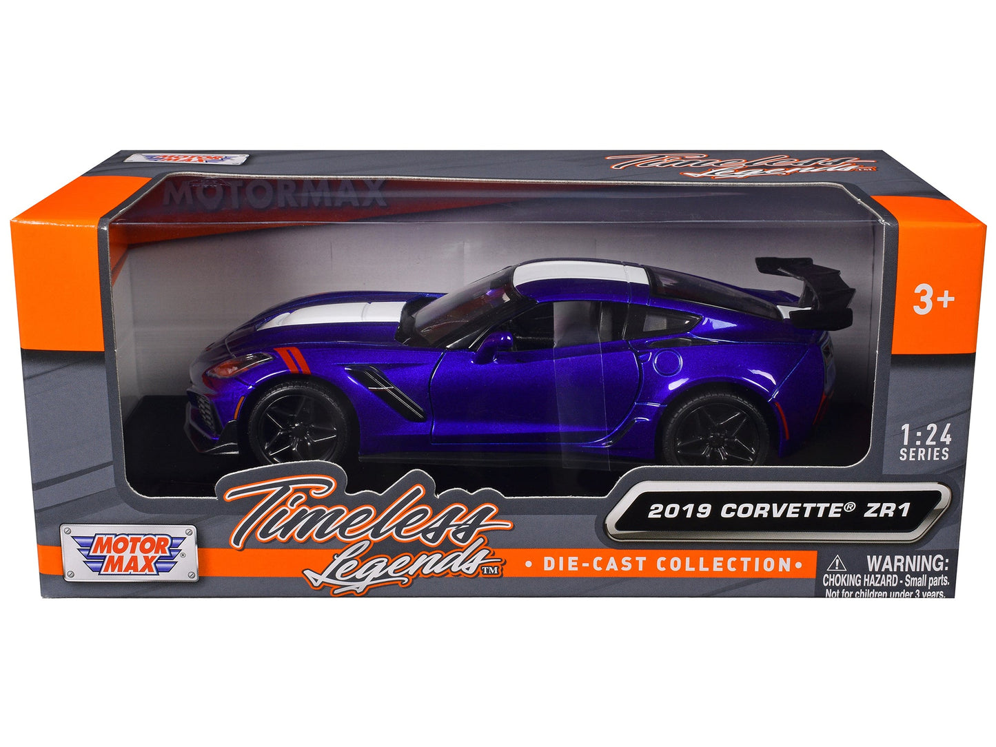 2019 Chevrolet Corvette ZR1 Blue Metallic and White "Timeless Legends" Series 1/24 Diecast Model Car