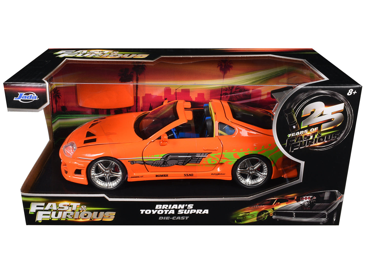 Brian's Toyota Supra Orange with Graphics "Fast & Furious 25th Anniversary" Series 1/24 Diecast Model Car