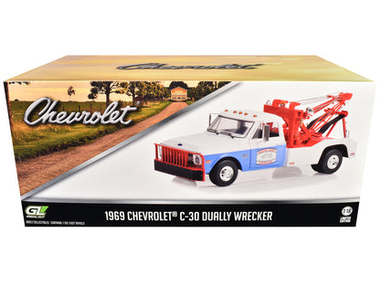 1969 Chevrolet C-30 Dually Wrecker Tow Truck White and Blue "Hazzard County Garage" 1/18 Diecast Model Car