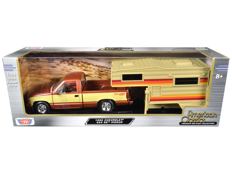 1992 Chevrolet 454 SS Pickup Truck Copper Metallic with Beige Sides with Camper Shell "American Classics" Series 1/24 Diecast Model Car