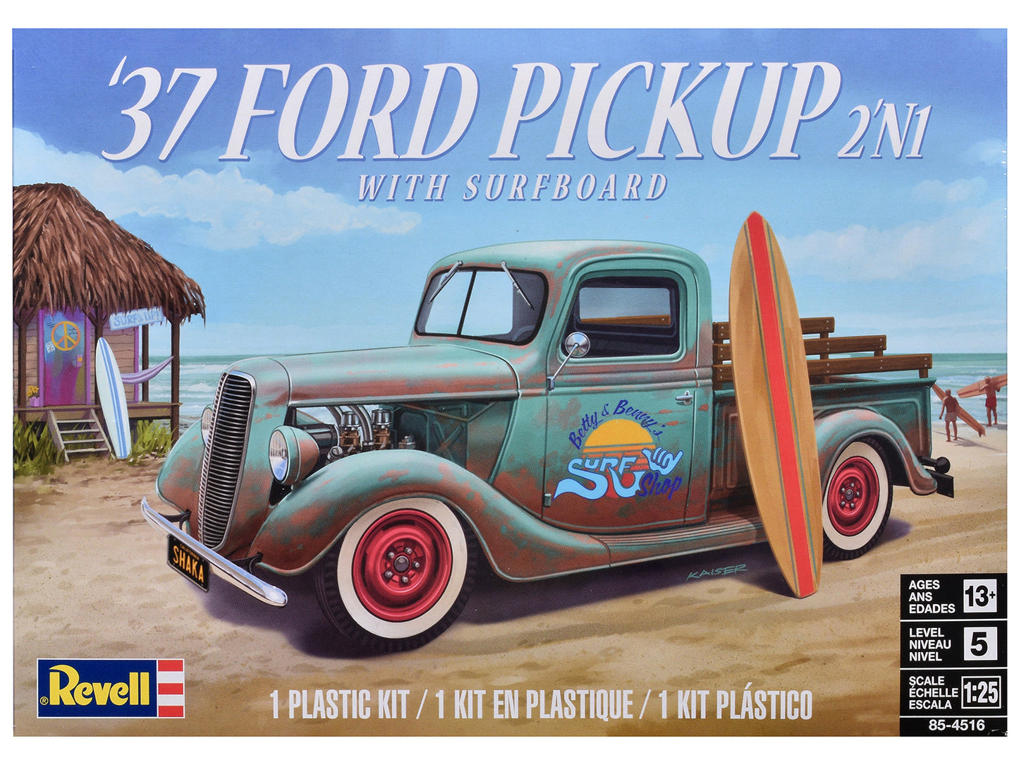Level 5 Model Kit 1937 Ford Pickup Truck with Surfboard 2-in-1 Kit 1/25 Scale Model