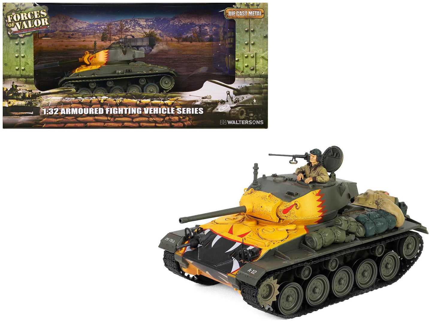 M24 Chaffee Light Tank "Tiger Face 79th Tank Btn Han River South Korea" (1950) United States Army "Armoured Fighting Vehicle" Series 1/32 Diecast Model