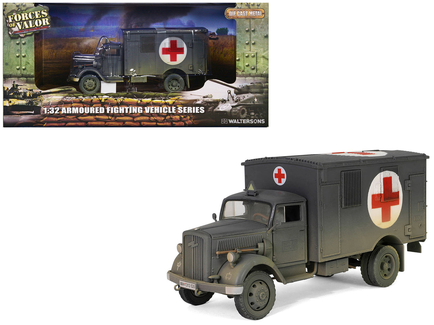 Opel-Blitz Kfz.305 Ambulance Gray (Weathered) "German Army" "Armoured Fighting Vehicle" Series 1/32 Diecast Model