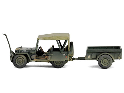 Willys MB Jeep with Trailer Olive Drab (Weathered) with Driver Figure "United States Army" "Mini AFV" Series 1/64 Diecast Model