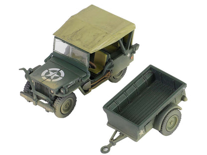 Willys MB Jeep with Trailer Olive Drab (Weathered) with Driver Figure "United States Army" "Mini AFV" Series 1/64 Diecast Model