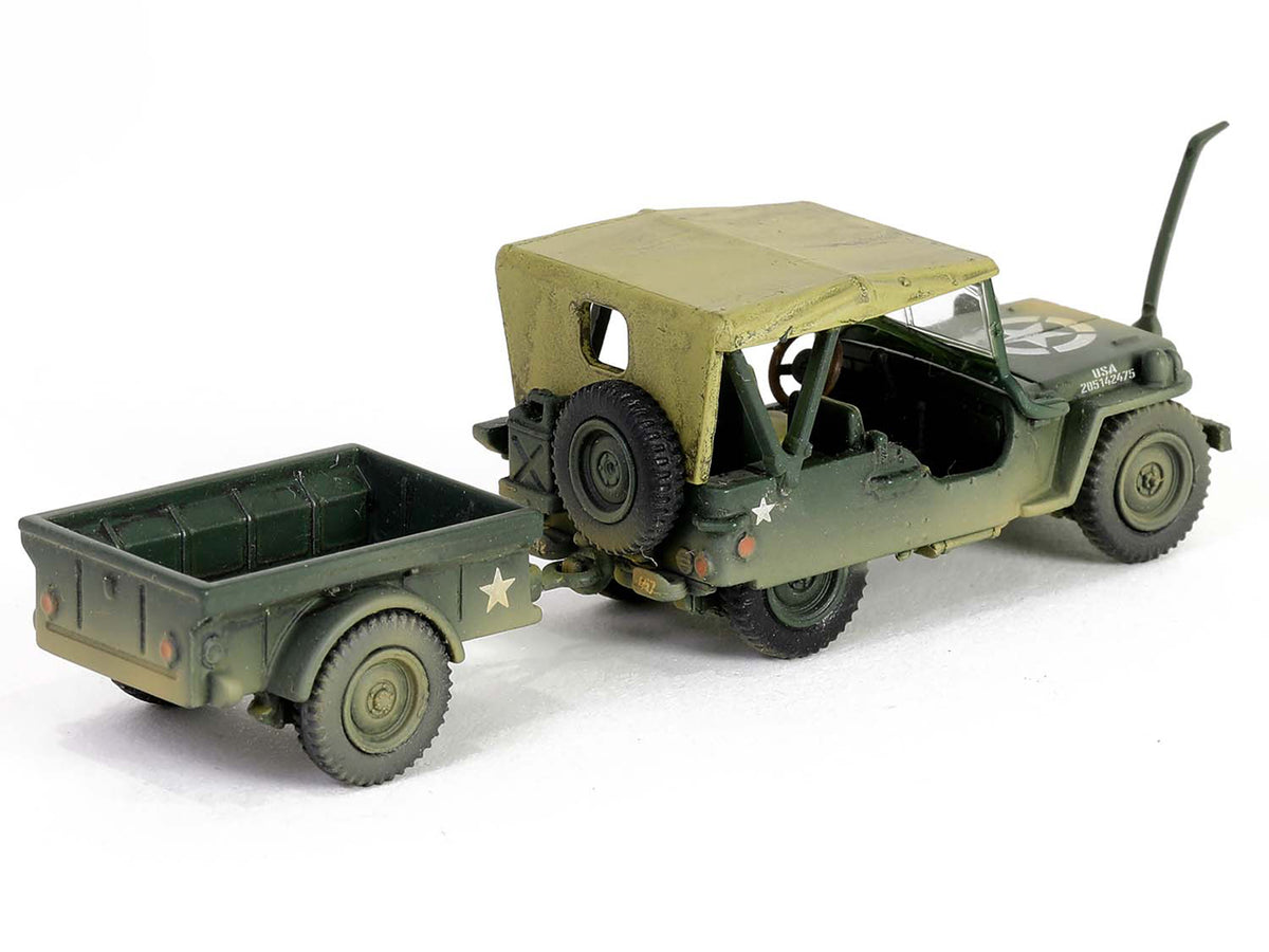 Willys MB Jeep with Trailer Olive Drab (Weathered) with Driver Figure "United States Army" "Mini AFV" Series 1/64 Diecast Model