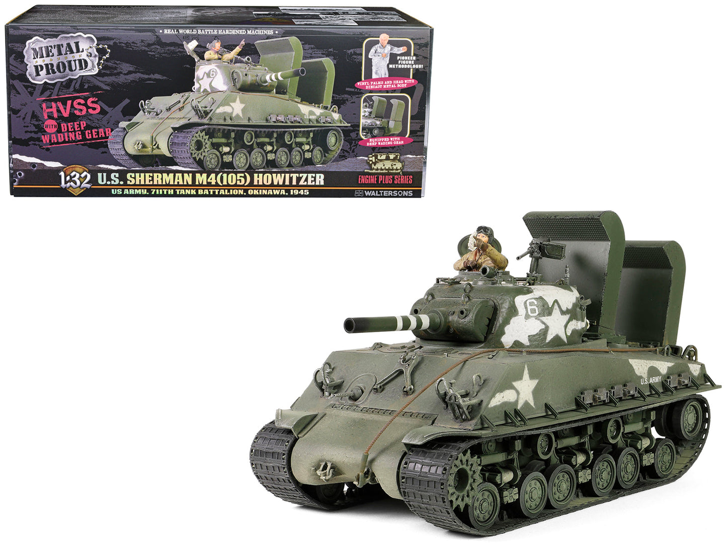 Sherman M4 (105) Howitzer Medium Tank "US Army 711th Tank Battalion Okinawa" (1945) "Engine Plus" Series 1/32 Diecast Model
