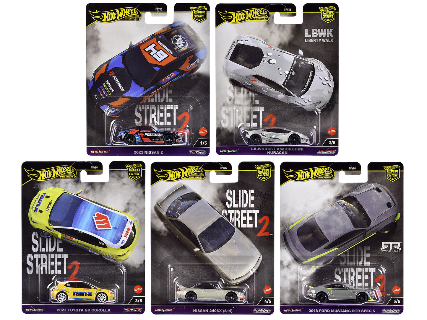 "Slide Street 2" 5 piece Set "Car Culture" 2024 Series H Diecast Model Cars