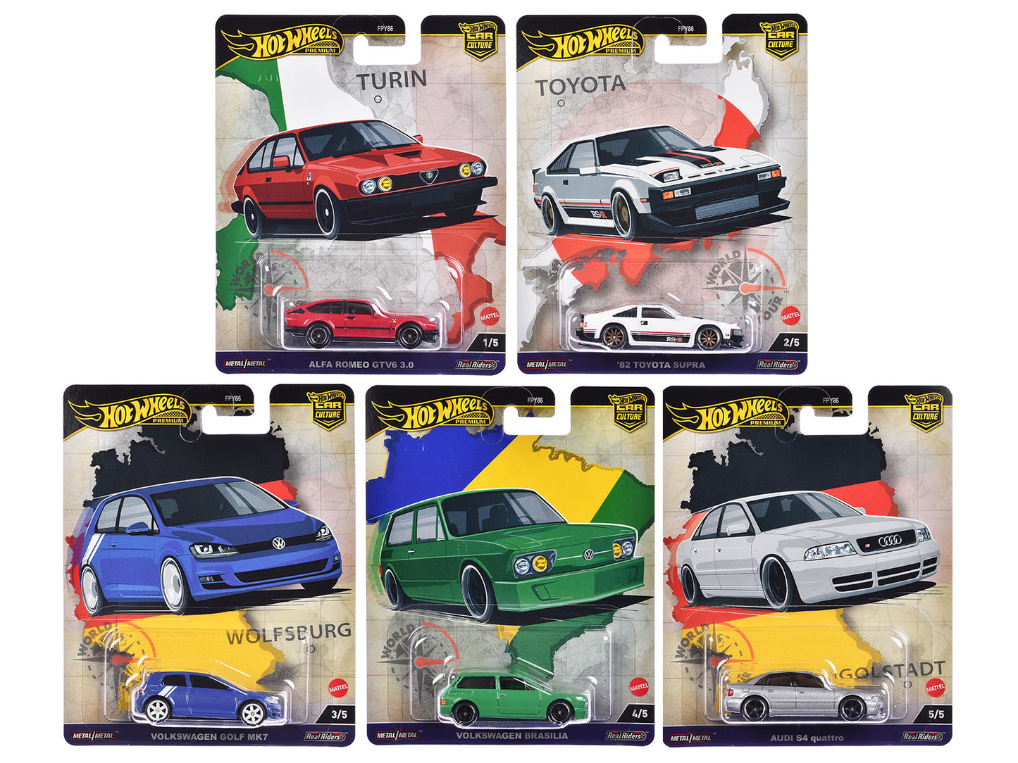"World Tour" 5 piece Set "Car Culture" 2024 Series A Diecast Model Cars