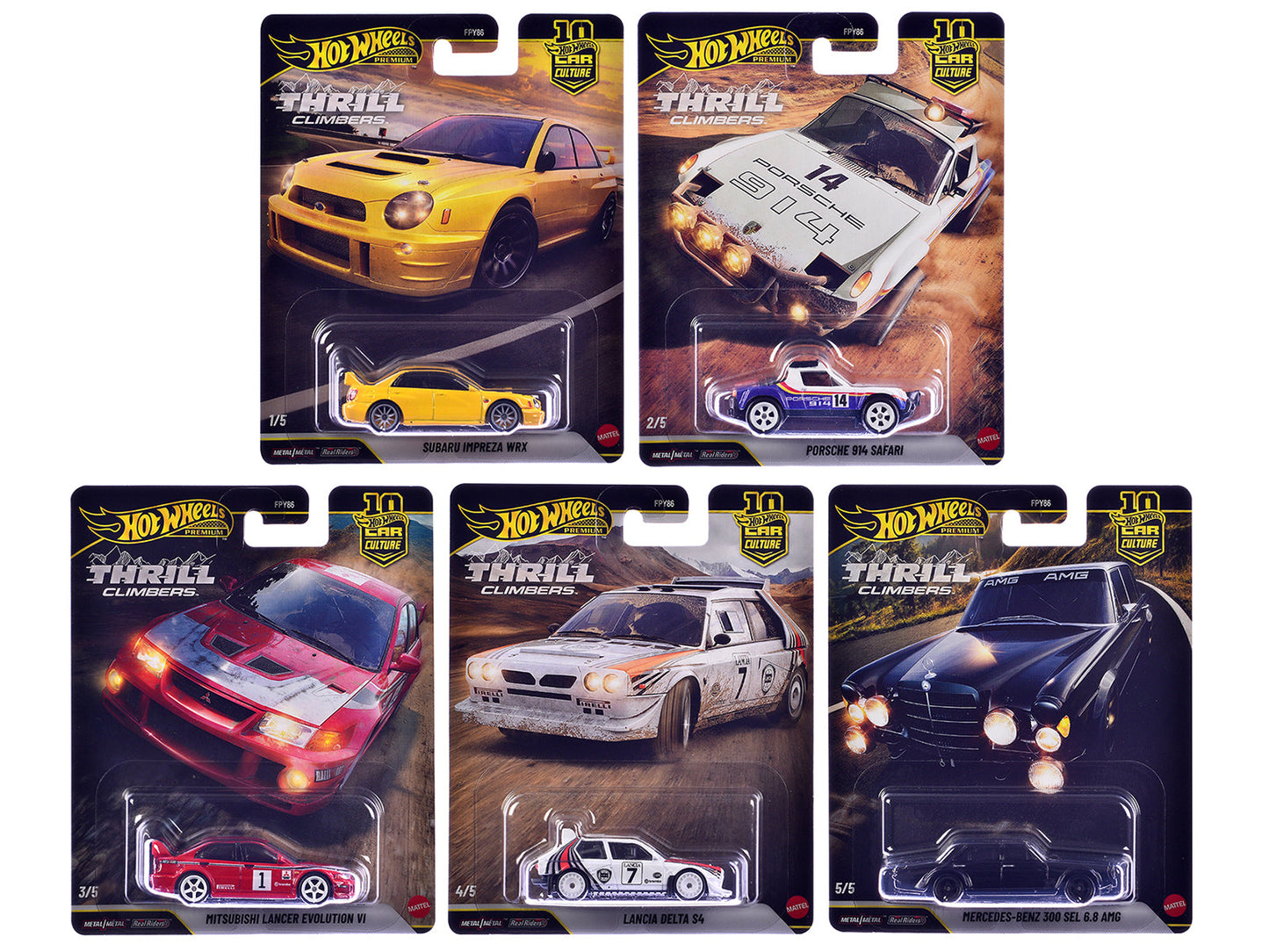 "Thrill Climbers" 5 piece Set "Car Culture 10th Anniversary" 2025 Series Q Diecast Model Cars
