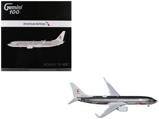 Boeing 737-800 Commercial Aircraft "American Airlines - American Heritage Jet" (N905NN) Silver with Red Stripes "Gemini 100" Series 1/100 Diecast Model Airplane
