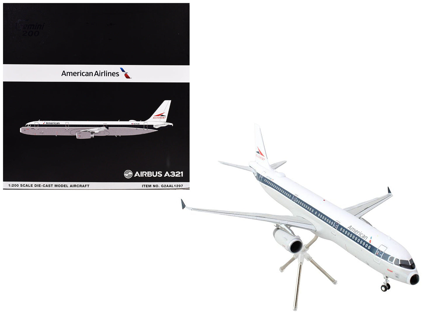 Airbus A321 Commercial Aircraft "American Airlines - Allegheny" (N579UW) White with Blue Stripes "Gemini 200" Series 1/200 Diecast Model Airplane