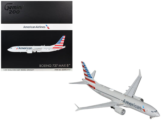 Boeing 737 MAX 8 Commercial Aircraft "American Airlines" (N326RP) Gray with Striped Tail "Gemini 200" Series 1/200 Diecast Model