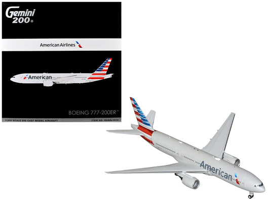 Boeing 777-200ER Commercial Aircraft "American Airlines" (N788AN) Silver with Striped Tail "Gemini 200" 1/200 Diecast Model Airplane