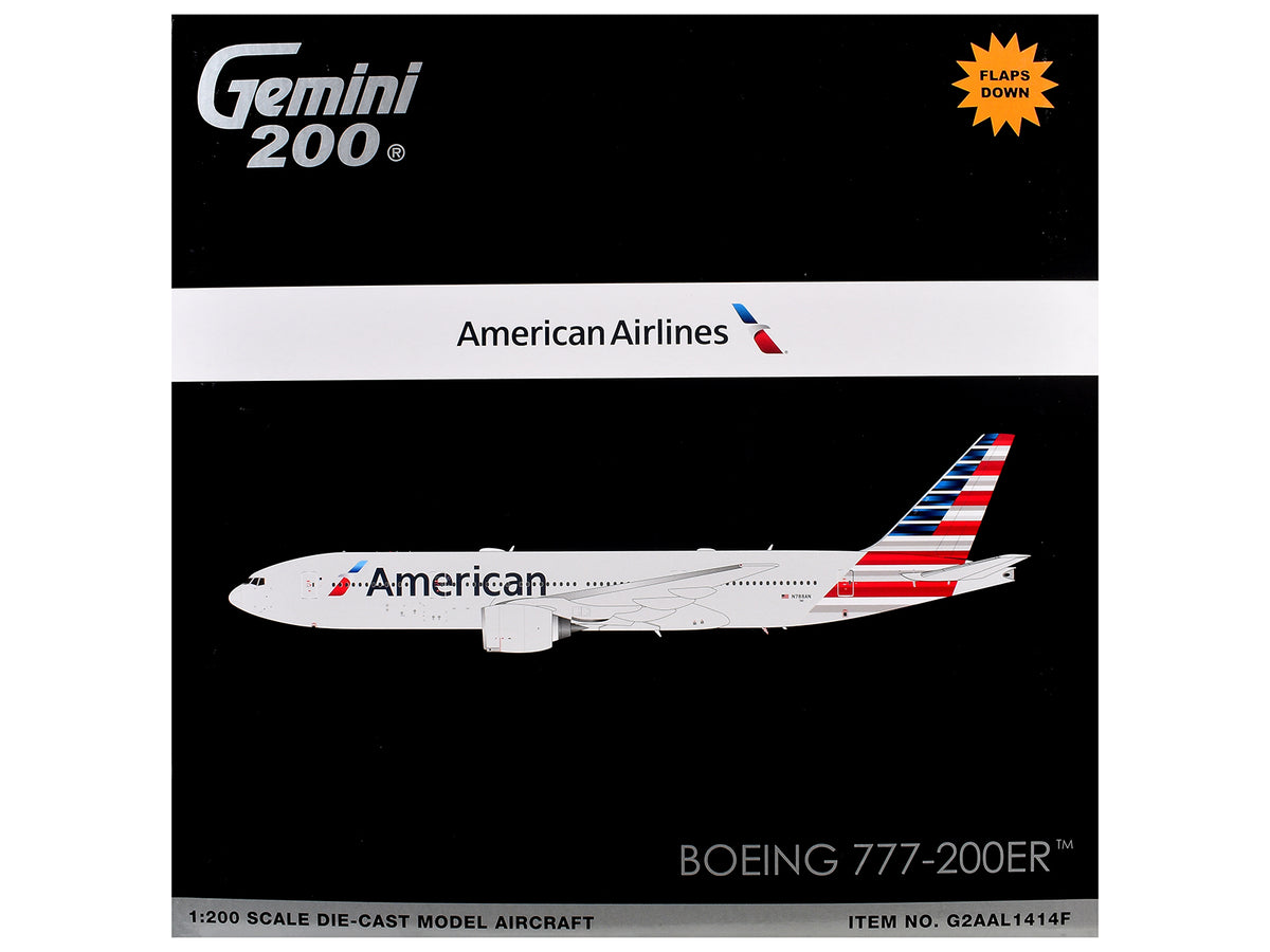 Boeing 777-200ER Commercial Aircraft with Flaps Down "American Airlines" (N788AN) Silver with Striped Tail "Gemini 200" 1/200 Diecast Model Airplane