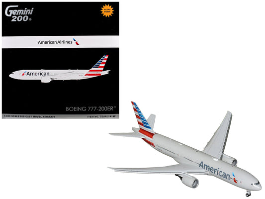 Boeing 777-200ER Commercial Aircraft with Flaps Down "American Airlines" (N788AN) Silver with Striped Tail "Gemini 200" 1/200 Diecast Model Airplane