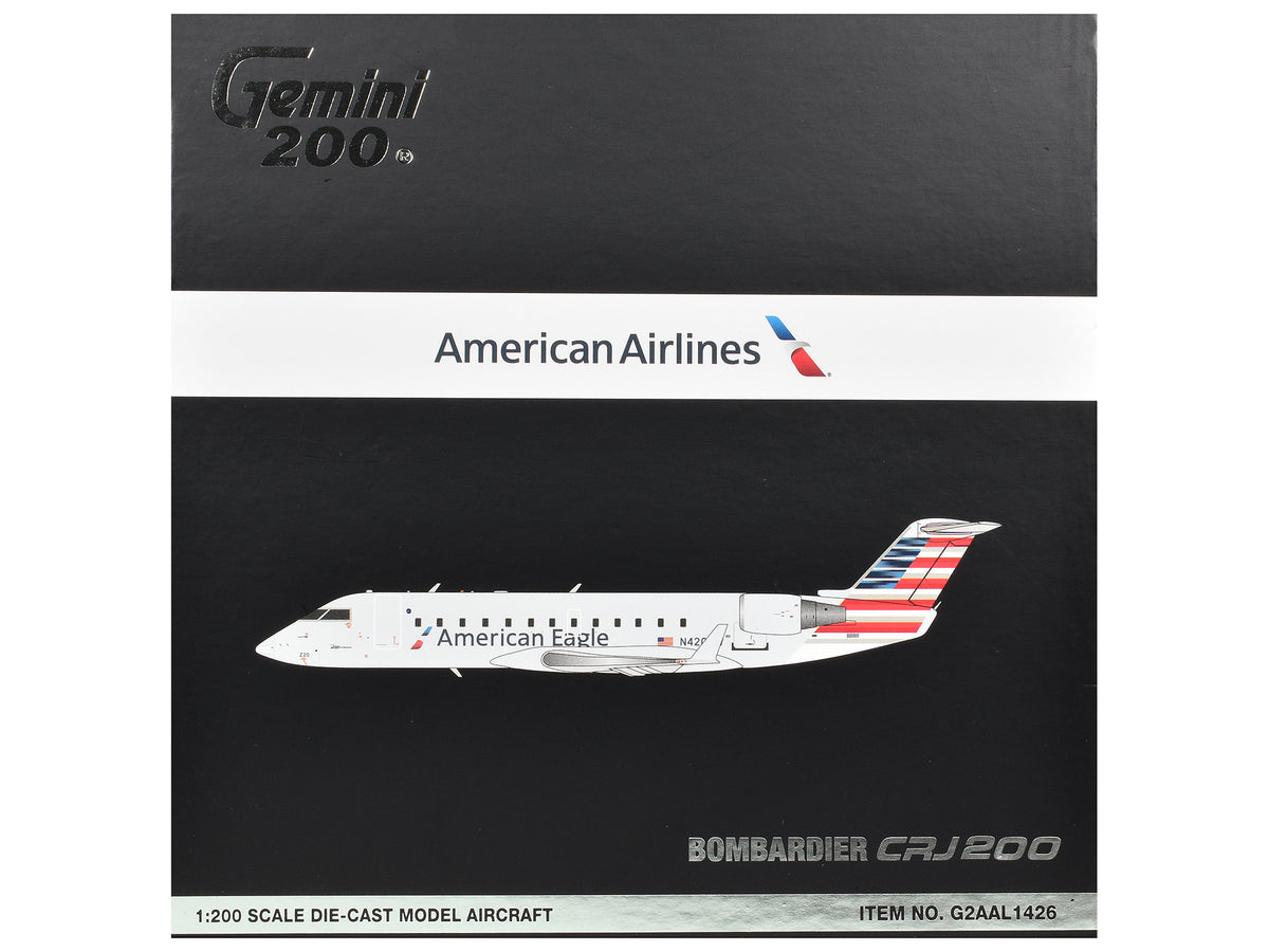 Bombardier CRJ200 Commercial Aircraft "American Eagle" (N420AW) Gray with Striped Tail "Gemini 200" Series 1/200 Diecast Model Airplane