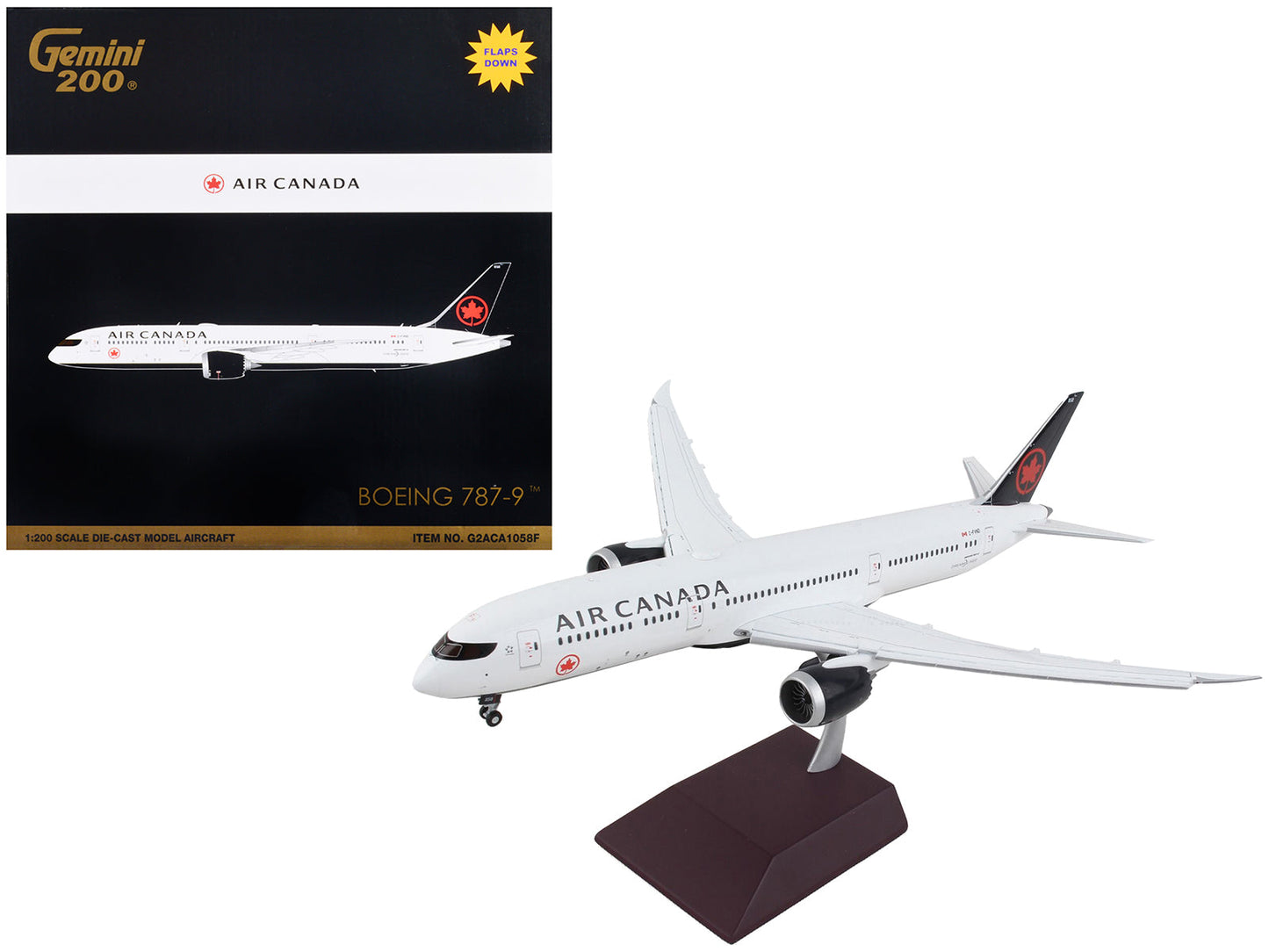 Boeing 787-9 Commercial Aircraft with Flaps Down "Air Canada" White with Black Tail "Gemini 200" Series 1/200 Diecast Model Airplane