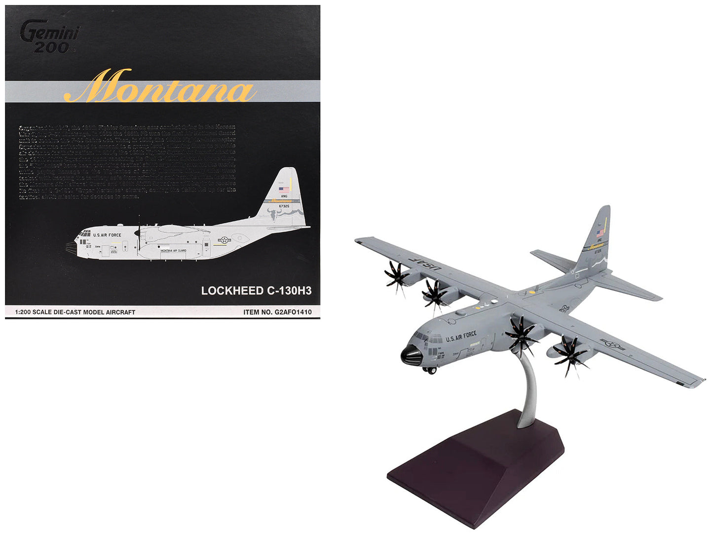 Lockheed C-130H3 Hercules Transport Aircraft "Montana Air National Guard Great Falls ANGB" United States Air Force "Gemini 200" Series 1/200 Diecast Model Airplane