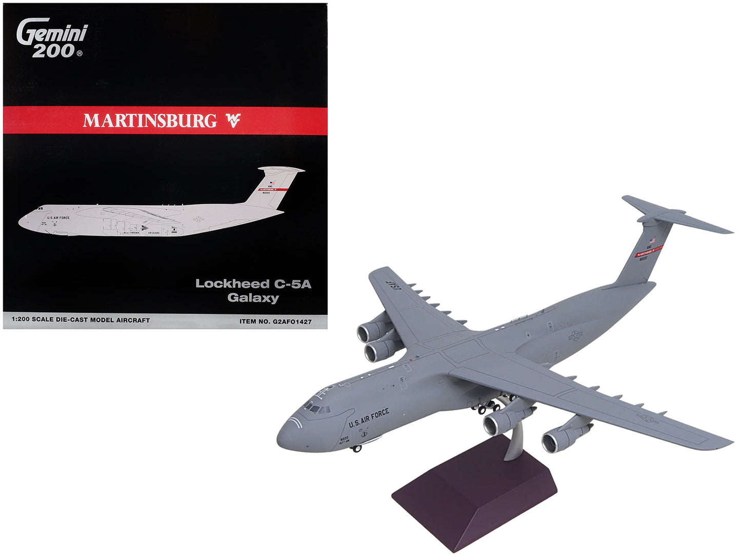 Lockheed C-5A Galaxy Transport Aircraft "68-0222 Martinsburg West Virginia Air National Guard" United States Air Force "Gemini 200" Series 1/200 Diecast Model