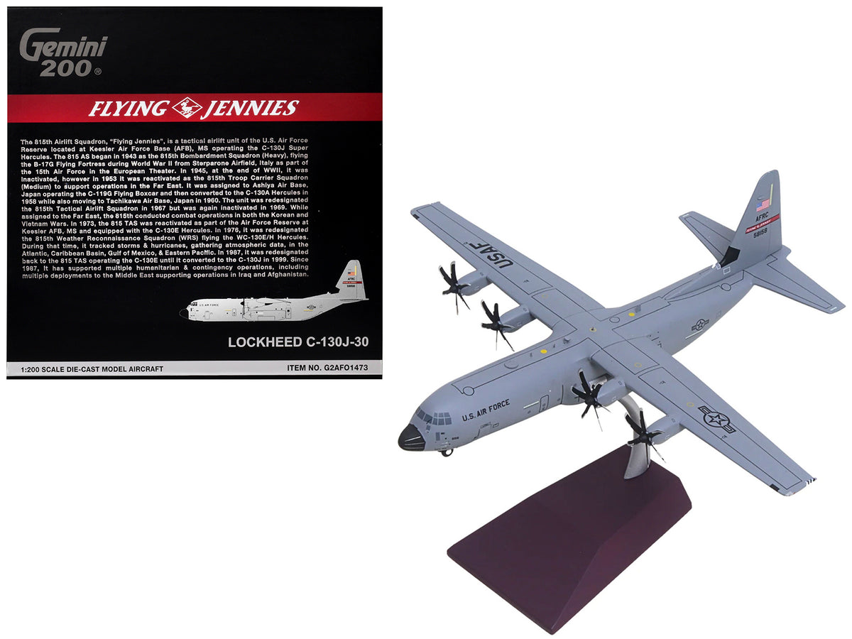 Lockheed C-130J-30 Super Hercules Transport Aircraft "05-8158 Flying Jennies 815th Airlift Squadron Keesler Air Force Base" United States Air Force "Gemini 200" Series 1/200 Diecast Model