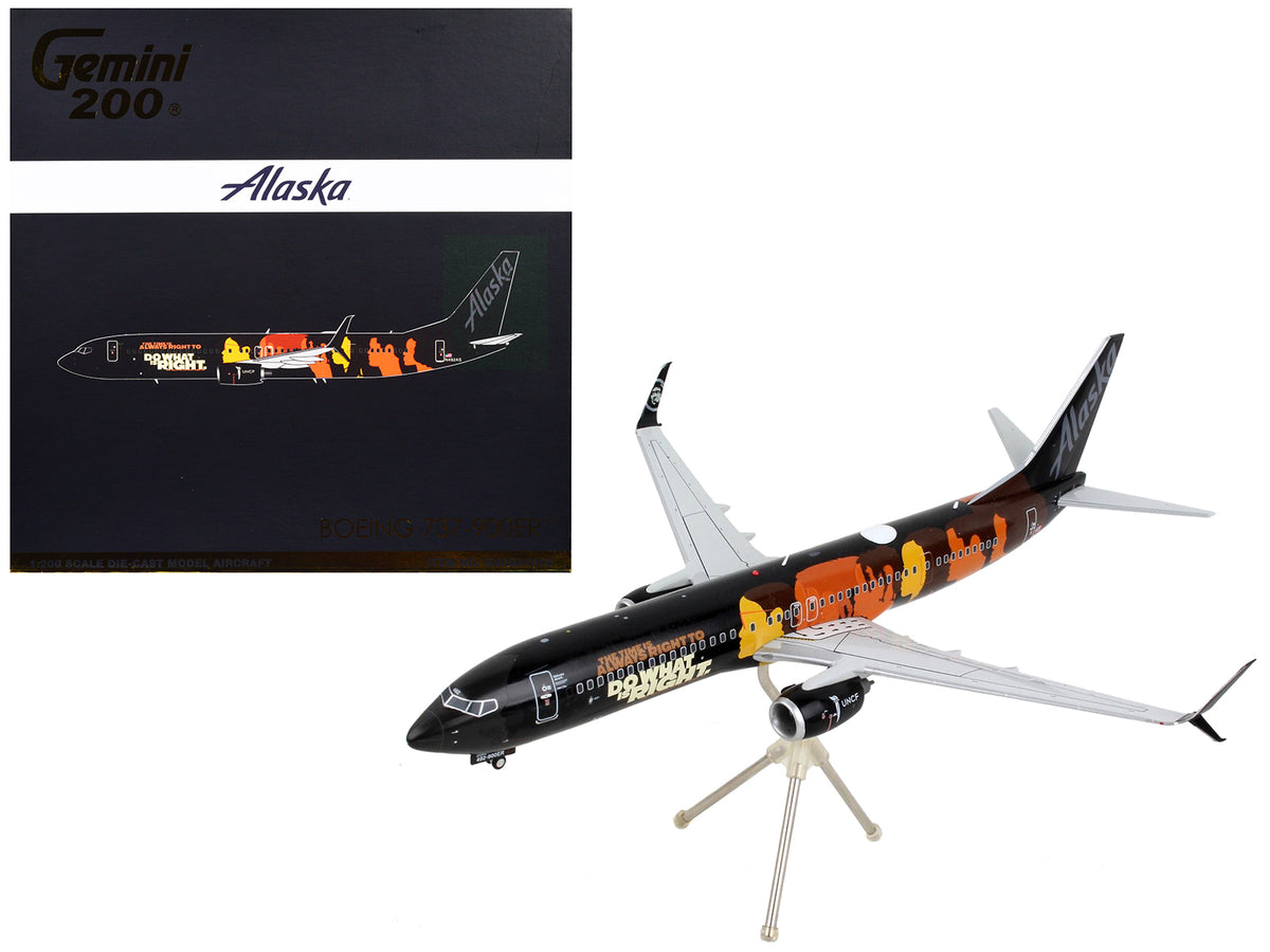 Boeing 737-900ER Commercial Aircraft "Alaska Airlines - Our Commitment" Black with Graphics "Gemini 200" Series 1/200 Diecast Model Airplane