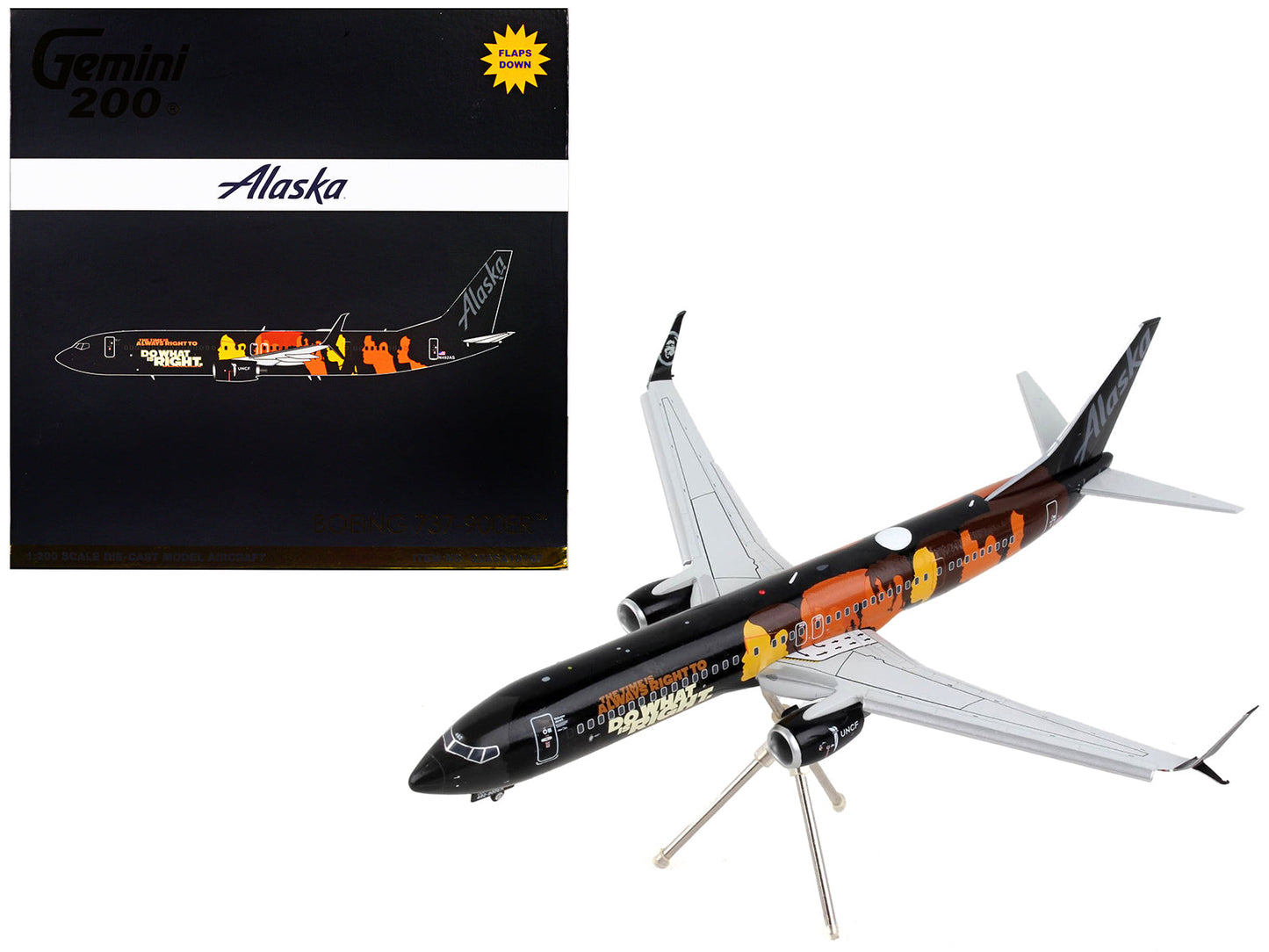 Boeing 737-900ER Commercial Aircraft with Flaps Down "Alaska Airlines - Our Commitment" Black with Graphics "Gemini 200" Series 1/200 Diecast Model Airplane