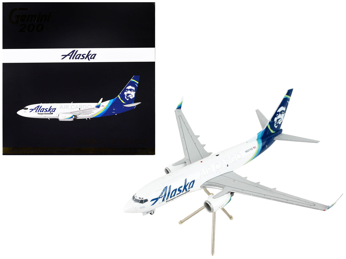 Boeing 737-700BDSF Commercial Aircraft "Alaska Air Cargo" White with Blue Tail "Gemini 200" Series 1/200 Diecast Model Airplane
