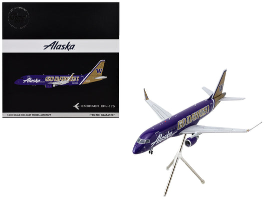 Embraer ERJ-175 Commercial Aircraft "Alaska Airlines/Horizon - University of Washington Huskies" (N662QX) Purple with Gold Tail "Gemini 200" Series 1/200 Diecast Model Airplane
