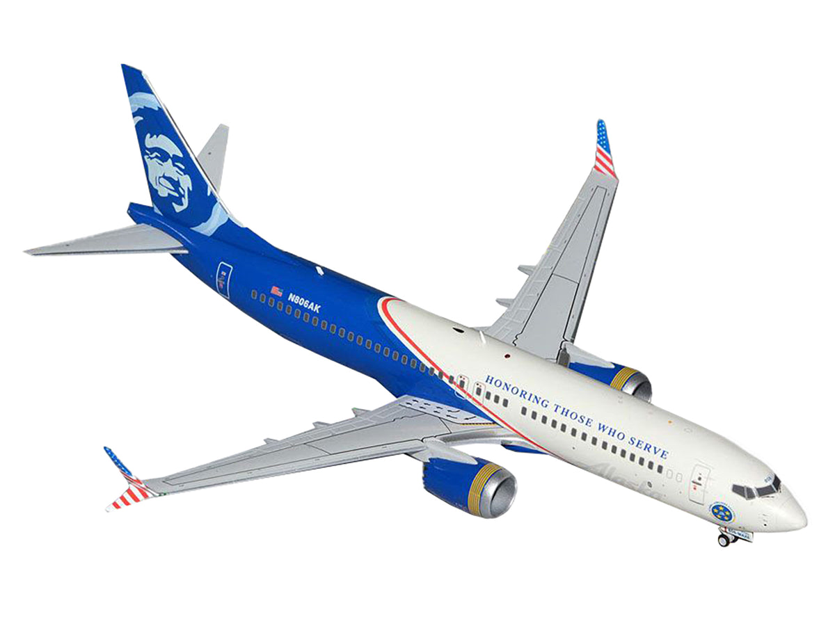 Boeing 737 MAX 8 Commercial Aircraft "Alaska Airlines - Honoring Those Who Serve" (N806AK) White and Blue "Gemini 200" Series 1/200 Diecast Model Airplane