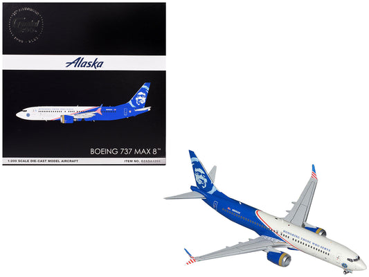 Boeing 737 MAX 8 Commercial Aircraft "Alaska Airlines - Honoring Those Who Serve" (N806AK) White and Blue "Gemini 200" Series 1/200 Diecast Model Airplane