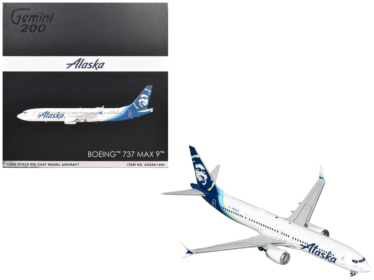 Boeing 737 MAX 9 Commercial Aircraft "Alaska Airlines" (N708AL) White with Blue Tail "Gemini 200" Series 1/200 Diecast Model Airplane