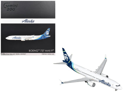 Boeing 737 MAX 9 Commercial Aircraft "Alaska Airlines" (N708AL) White with Blue Tail "Gemini 200" Series 1/200 Diecast Model Airplane