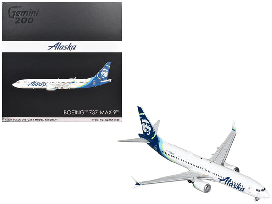 Boeing 737 MAX 9 Commercial Aircraft "Alaska Airlines" (N708AL) White with Blue Tail "Gemini 200" Series 1/200 Diecast Model Airplane