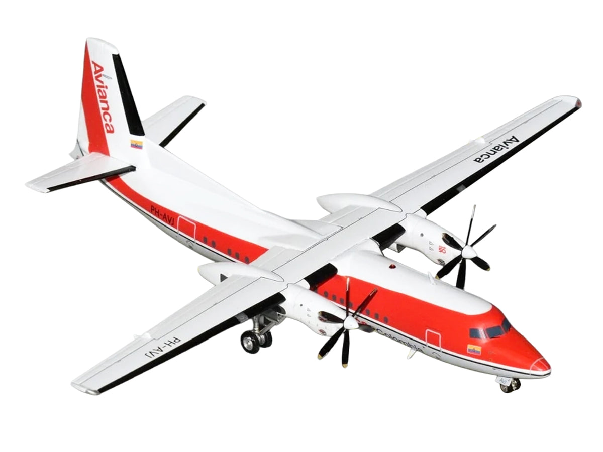 Fokker F50 Commercial Aircraft "Avianca Colombia" (PH-AVJ) White with Red Stripes "Gemini 200" Series 1/200 Diecast Model Airplane