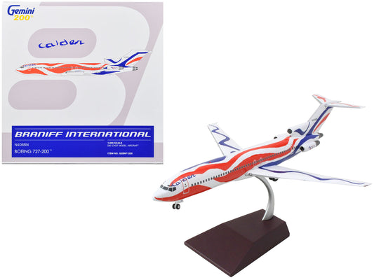 Boeing 727-200 Commercial Aircraft "Braniff International Airways - Calder Bicentennial Livery" White with Red and Blue Stripes "Gemini 200" Series 1/200 Diecast Model Airplane