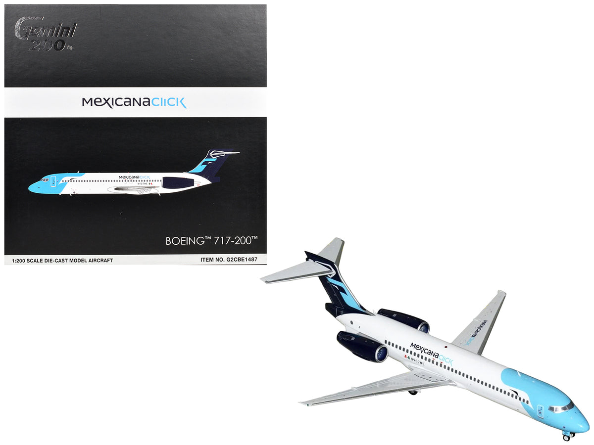 Boeing 717-200 Commercial Aircraft "Mexicana Click" (N907ME) White with Light Blue Nose and Dark Blue Tail "Gemini 200" Series 1/200 Diecast Model Airplane