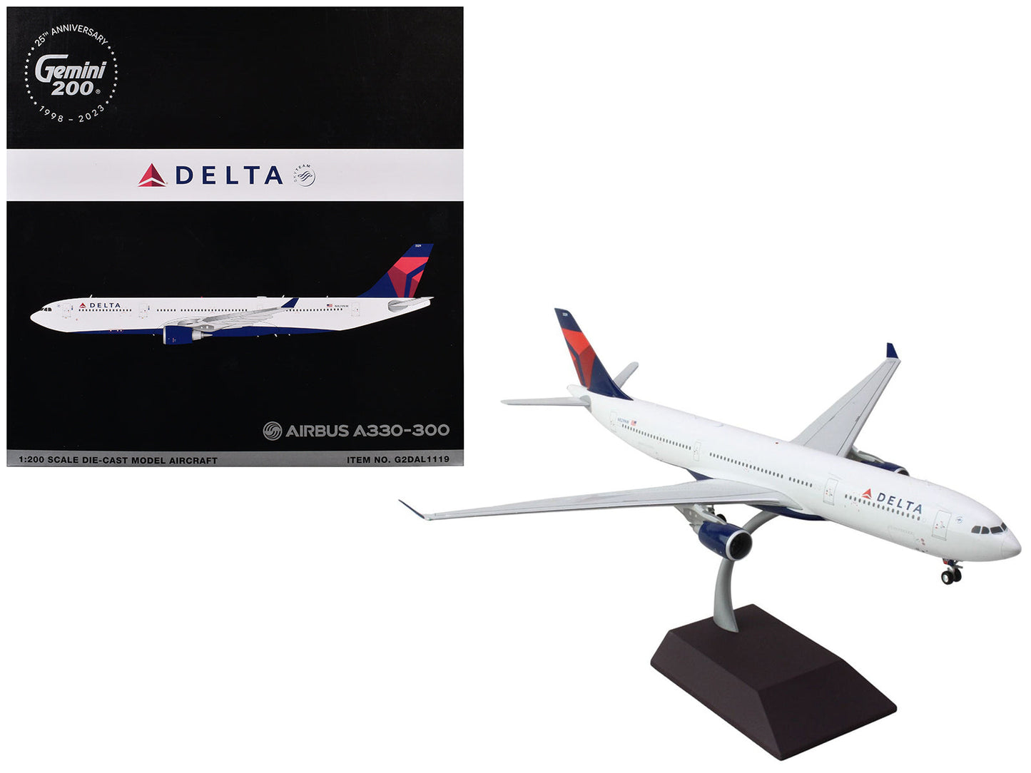 Airbus A330-300 Commercial Aircraft "Delta Air Lines" (N829NW) White with Blue and Red Tail "Gemini 200" Series 1/200 Diecast Model Airplane