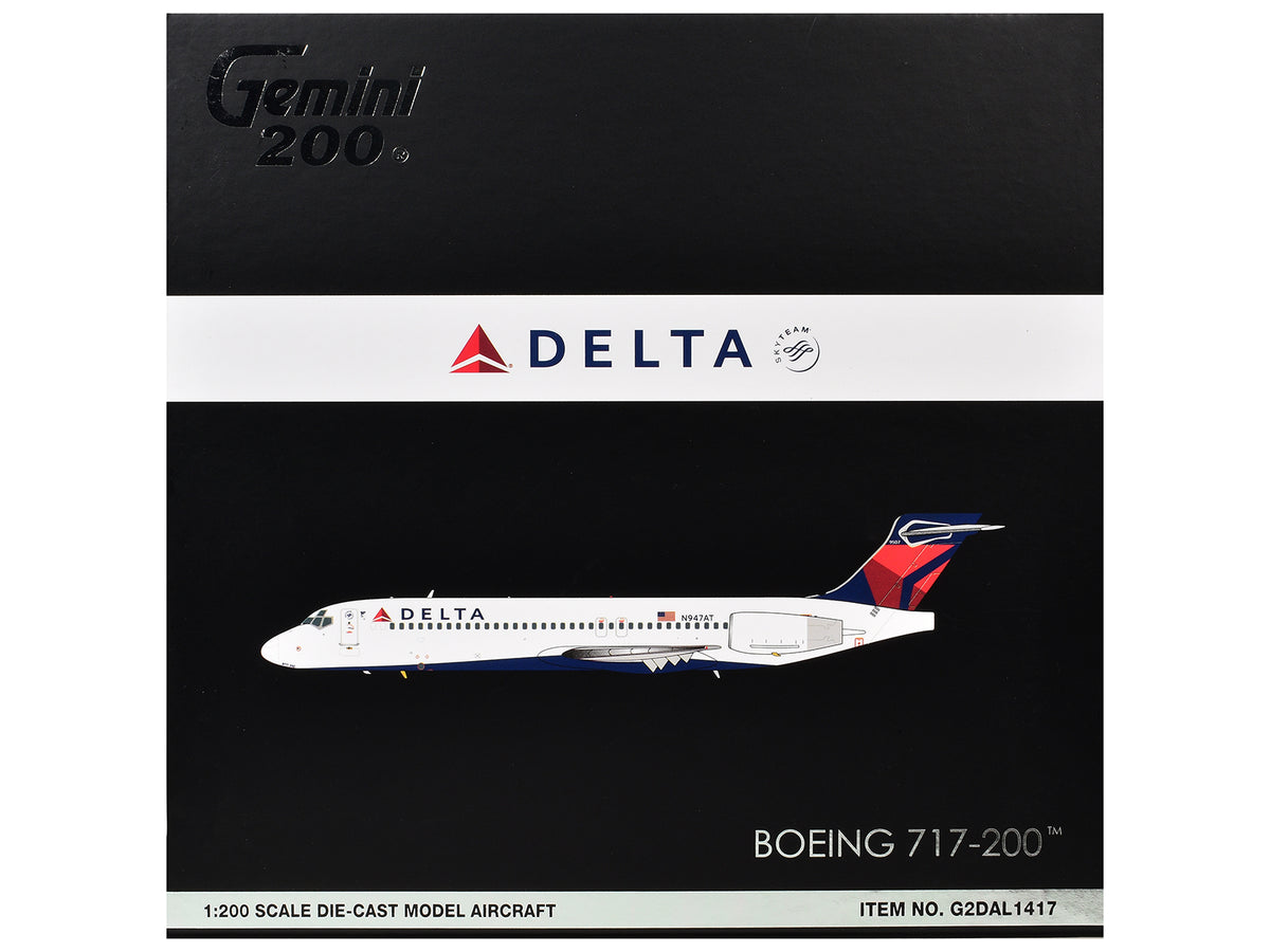 Boeing 717-200 Commercial Aircraft "Delta Air Lines" (N947AT) White with Blue and Red Tail "Gemini 200" Series 1/200 Diecast Model