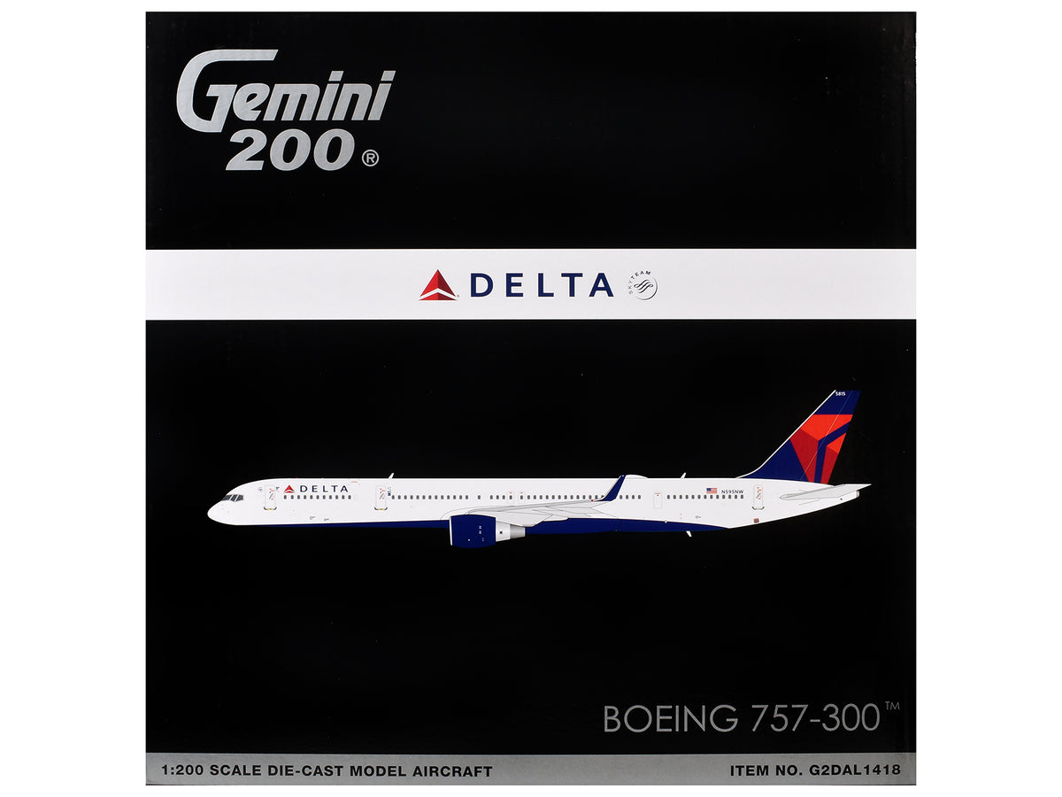 Boeing 757-300 Commercial Aircraft "Delta Air Lines" (N595NW) White with Blue and Red Tail "Gemini 200" Series 1/200 Diecast Model