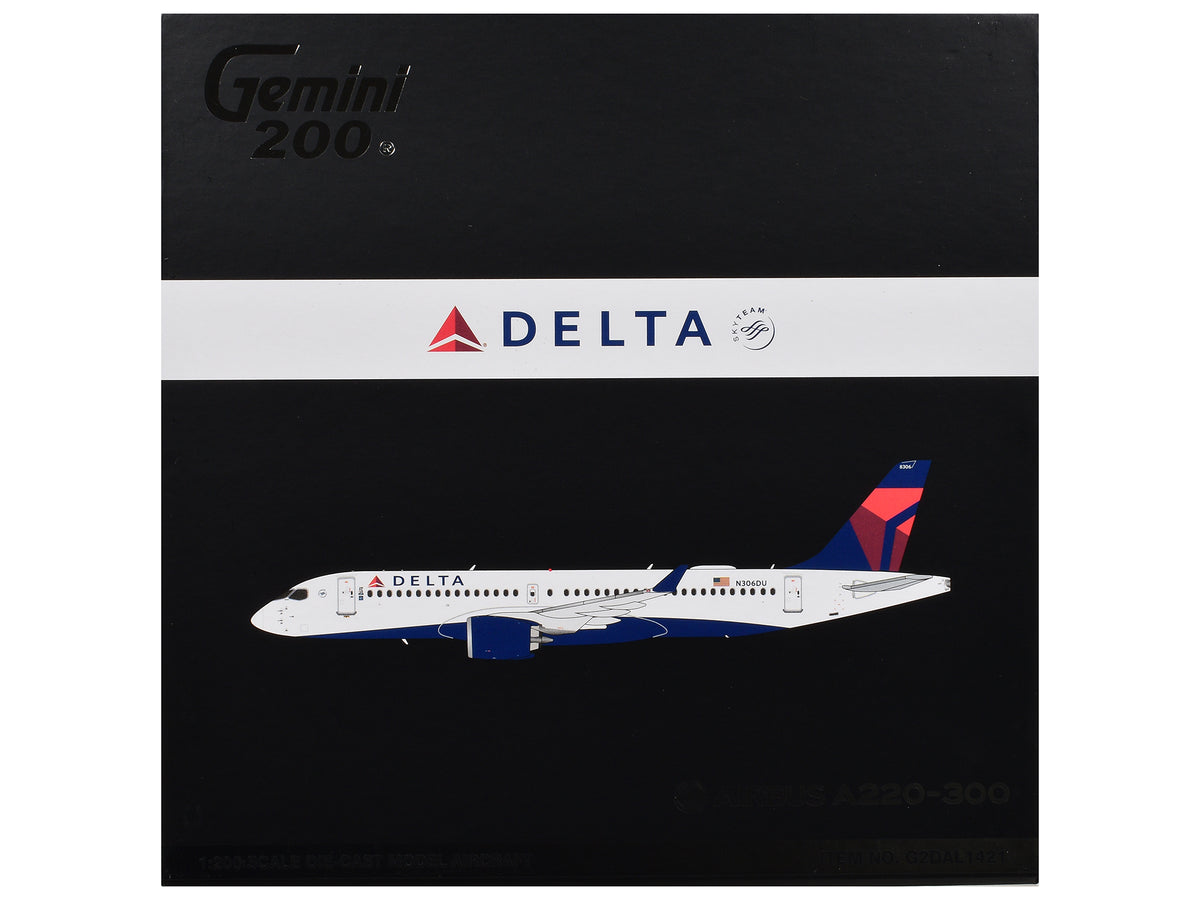 Airbus A220-300 Commercial Aircraft "Delta Air Lines" (N306DU) White with Red and Blue Tail "Gemini 200" Series 1/200 Diecast Model Airplane