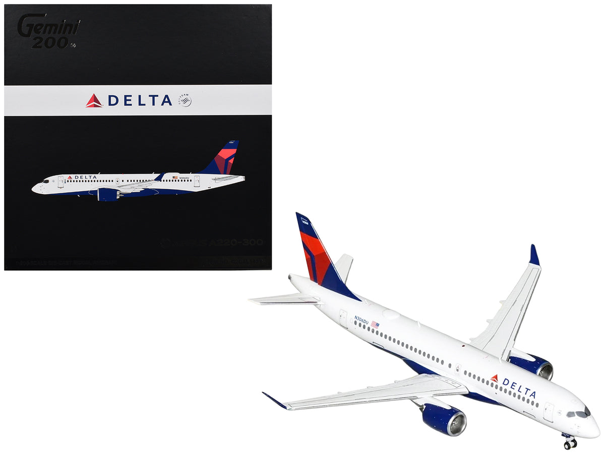 Airbus A220-300 Commercial Aircraft "Delta Air Lines" (N306DU) White with Red and Blue Tail "Gemini 200" Series 1/200 Diecast Model Airplane