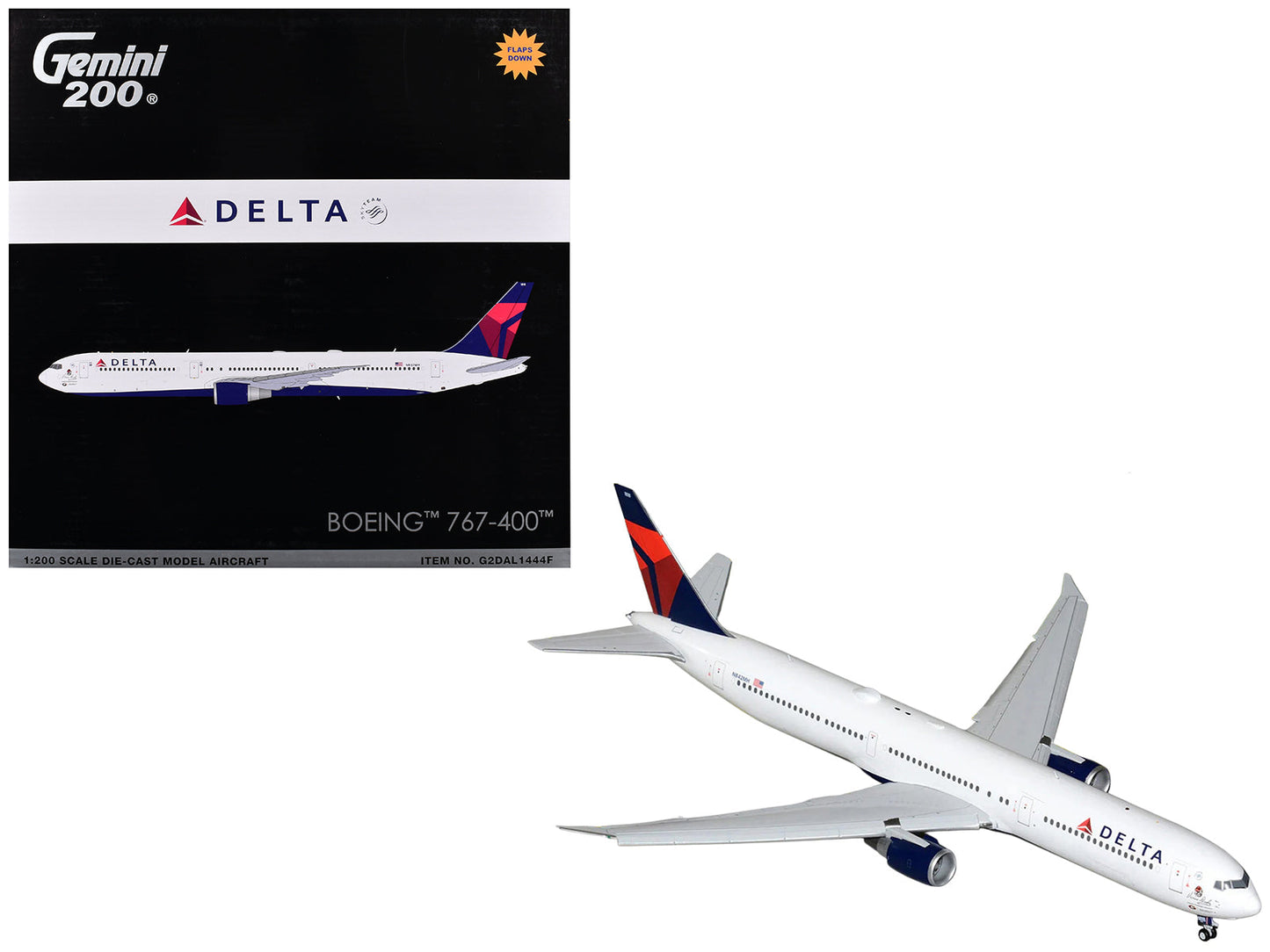 Boeing 767-400ER Commercial Aircraft with Flaps Down "Delta Air Lines" (N482MH) White with Blue and Red Tail "Gemini 200" Series 1/200 Diecast Model Airplane