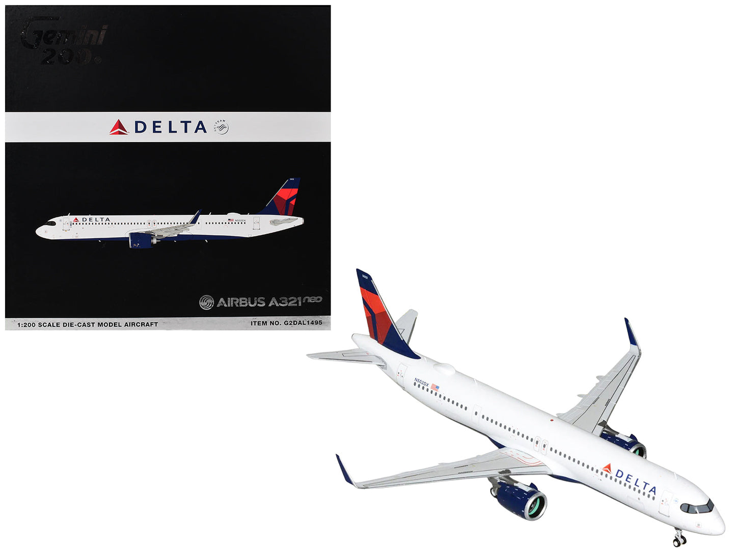 Airbus A321neo Commercial Aircraft "Delta Air Lines" (N502DX) White with Blue and Red Tail "Gemini 200" 1/200 Diecast Model Airplane