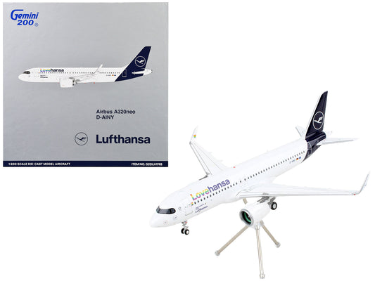 Airbus A320neo Commercial Aircraft "Lufthansa - LoveHansa" White with Blue Tail "Gemini 200" Series 1/200 Diecast Model Airplane