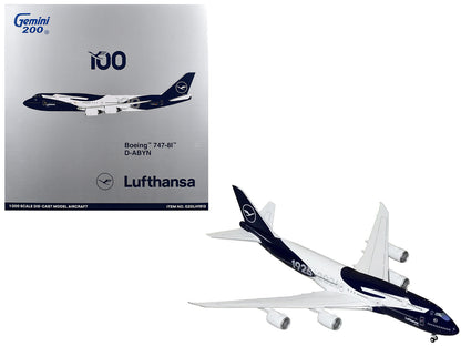 Boeing 747-8I Commercial Aircraft "Lufthansa 100 Years" (D-ABYN) Dark Blue and White "Gemini 200" Series 1/200 Diecast Model Airplane