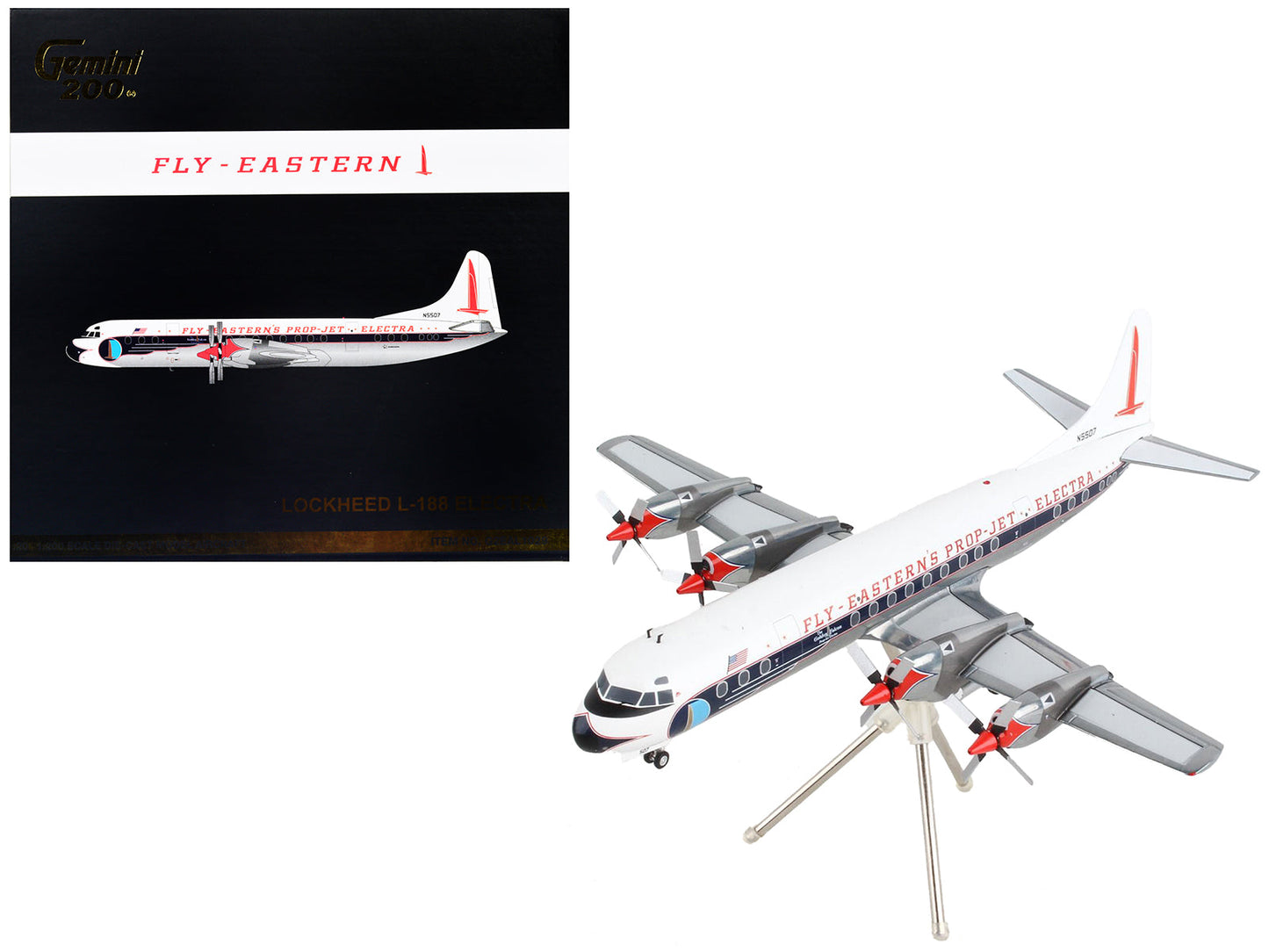 Lockheed L-188 Electra Commercial Aircraft "Eastern Air Lines" White with Blue Stripes "Gemini 200" Series 1/200 Diecast Model Airplane