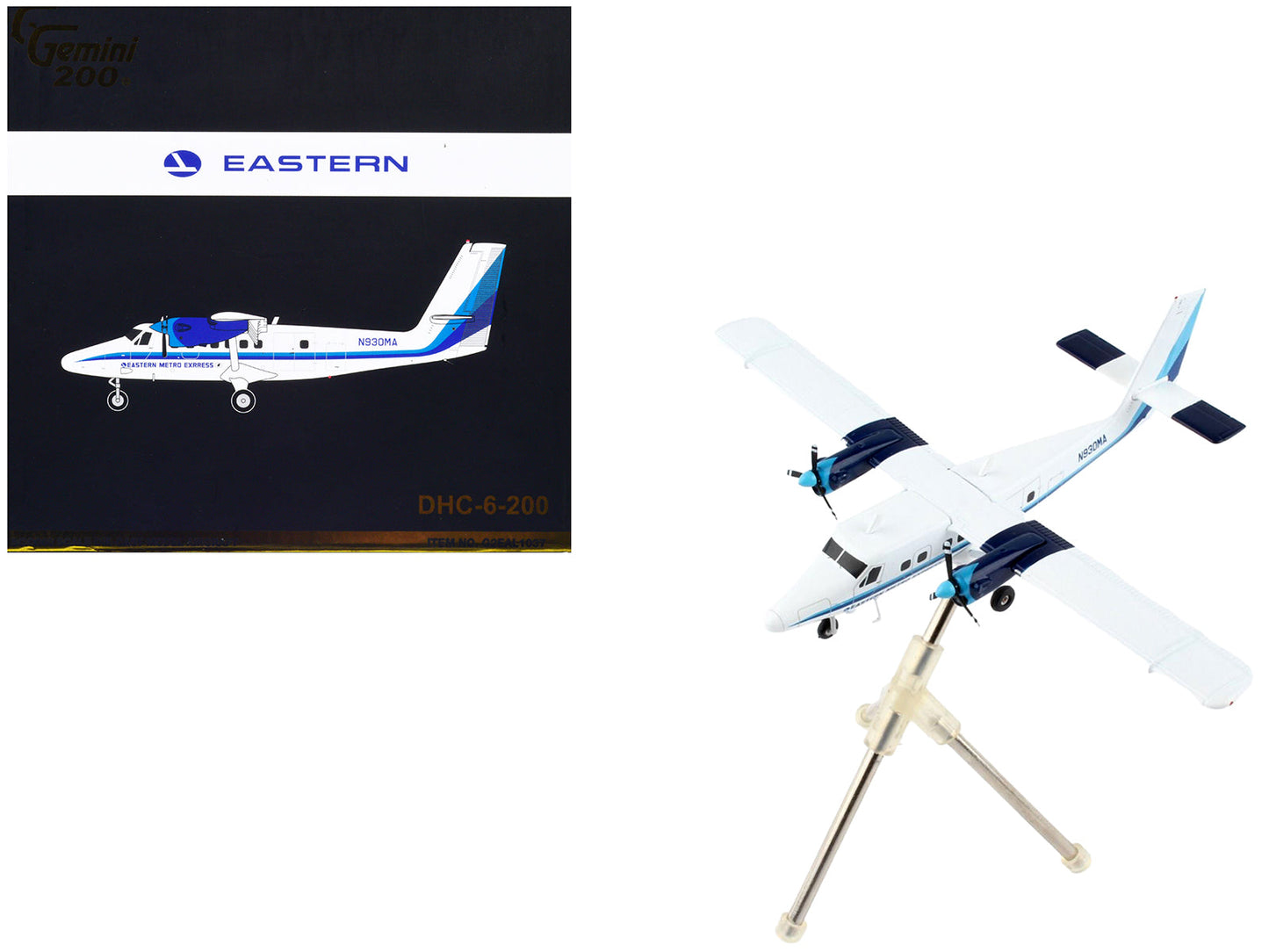 De Havilland DHC-6-200 Commercial Aircraft "Eastern Air Lines - Metro Express" White with Blue Stripes "Gemini 200" Series 1/200 Diecast Model Airplane