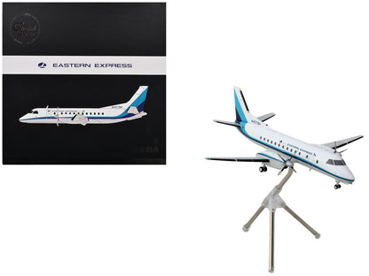 Saab 340A Commercial Aircraft "Eastern Express/Bar Harbor" (N407BH) White with Blue Stripes "Gemini 200" Series 1/200 Diecast Model Airplane